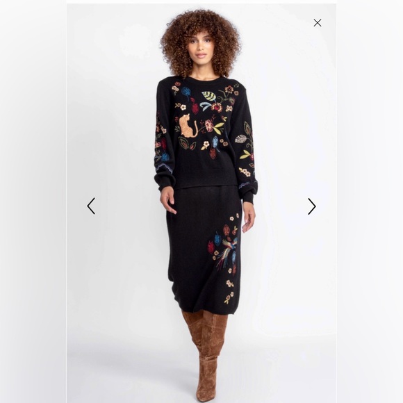 Johnny Was Embroidered Cashmere Wool Skirt S NWT